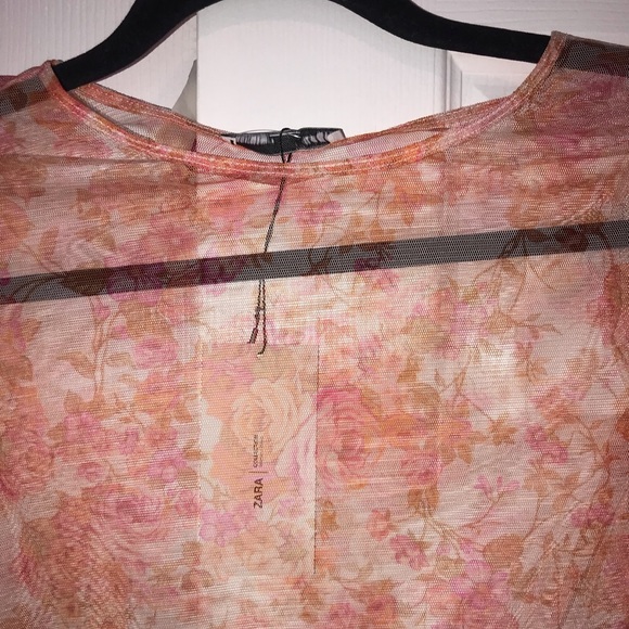 NEW ZARA FLORAL PINK LONG SLEEVE LACE FLORAL TOP - Picture 4 of 4